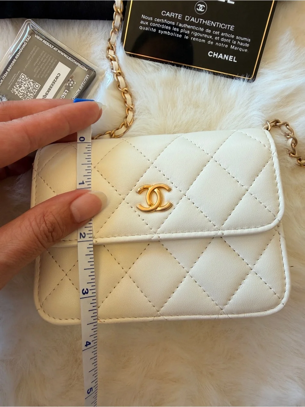 CHANEL White Quilted CC Ball Clutch on Chain Mini Belt Bag